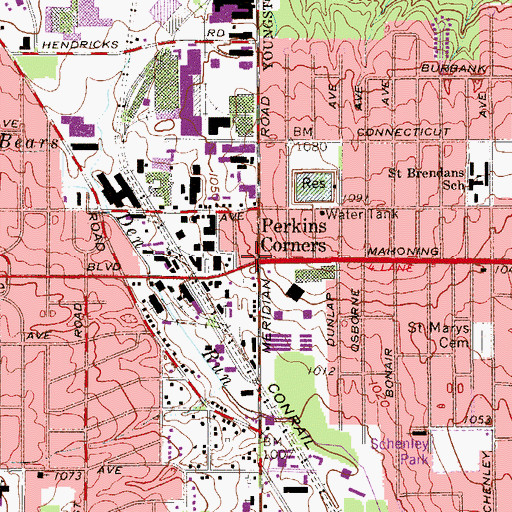 Topographic Map of Perkins Corners, OH