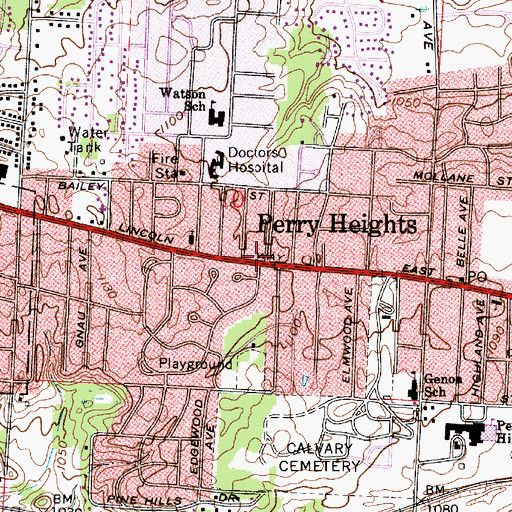 Topographic Map of Perry Heights, OH
