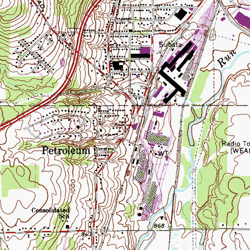 Topographic Map of Petroleum, OH