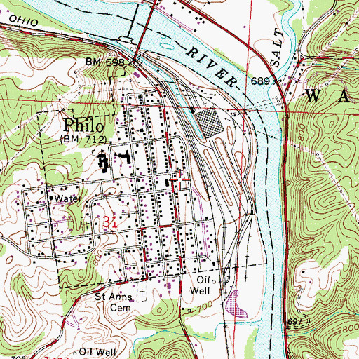 Topographic Map of Philo, OH