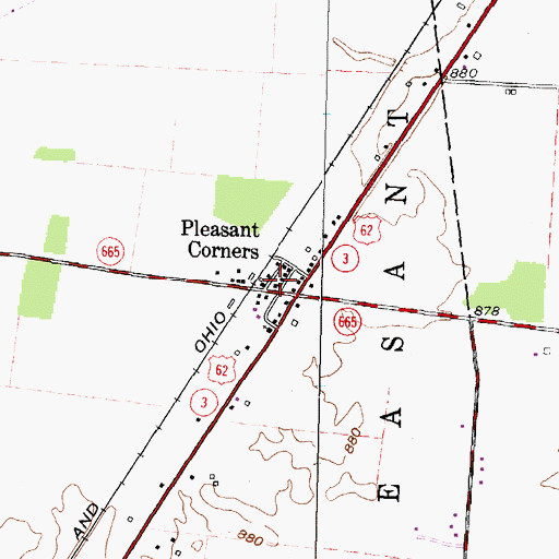 Topographic Map of Pleasant Corners, OH
