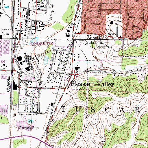 Topographic Map of Pleasant Valley, OH