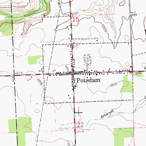 Topographic Map of Potsdam, OH