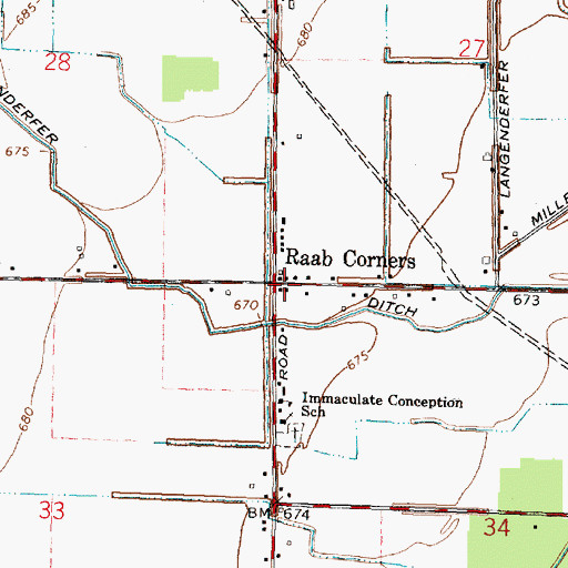 Topographic Map of Raab Corners, OH