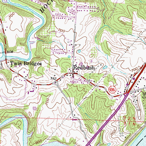 Topographic Map of Redbush, OH