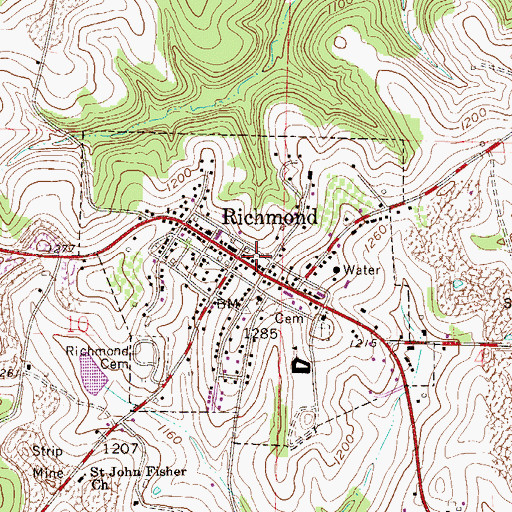Topographic Map of Richmond, OH