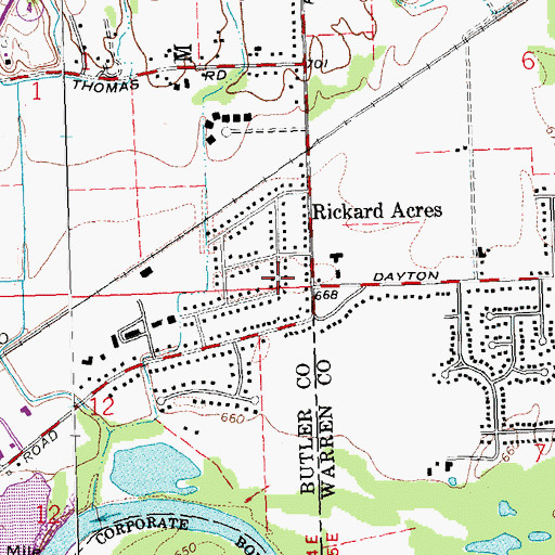 Topographic Map of Rickard Acres, OH