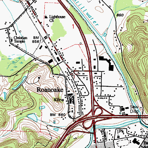 Topographic Map of Roanoake, OH