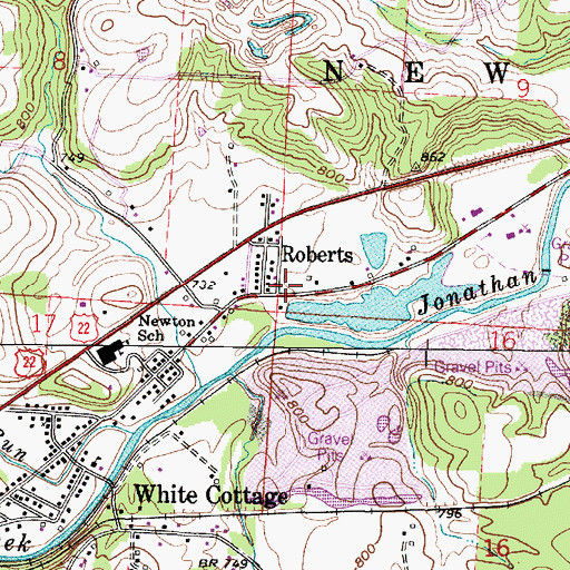 Topographic Map of Roberts, OH