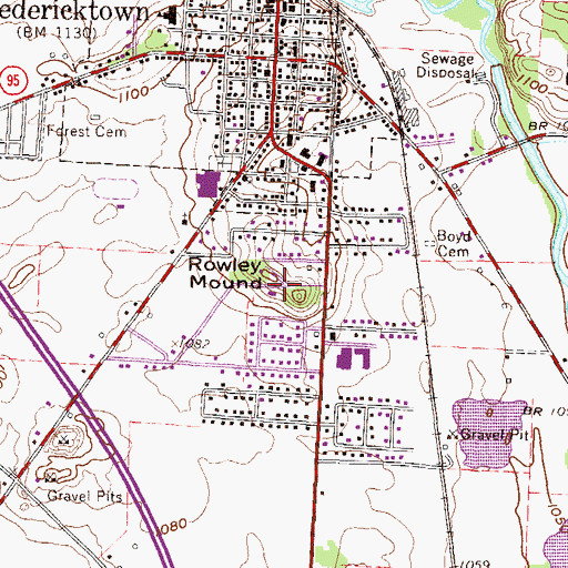 Topographic Map of Rowley Mound, OH