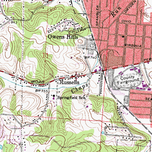 Topographic Map of Russells, OH