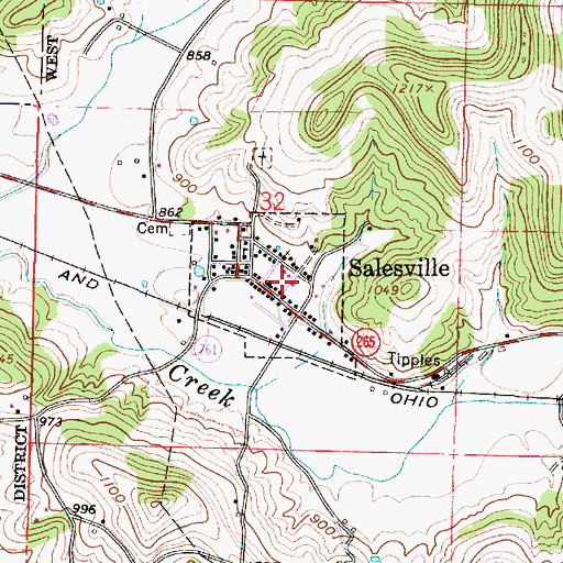 Topographic Map of Salesville, OH