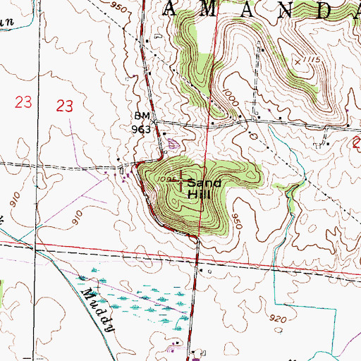 Topographic Map of Sand Hill, OH