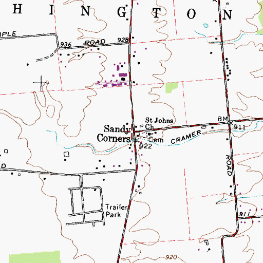 Topographic Map of Sandy Corners, OH