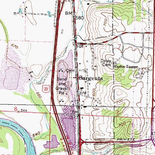 Topographic Map of Sargents, OH