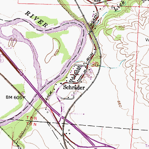 Topographic Map of Schrader, OH