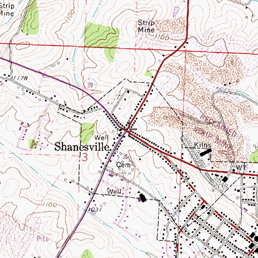Topographic Map of Shanesville, OH