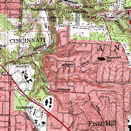Topographic Map of Sherwood Village, OH
