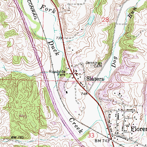 Topographic Map of Slaters, OH