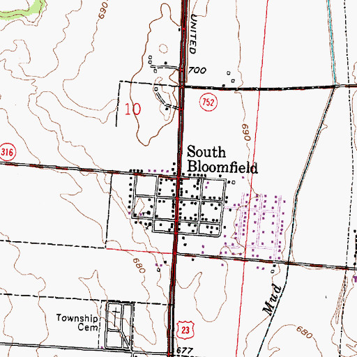 Topographic Map of South Bloomfield, OH