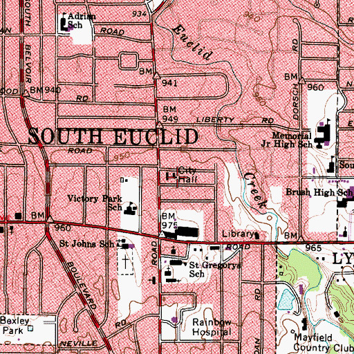 Topographic Map of South Euclid, OH