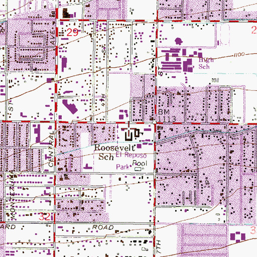 Topographic Map of Roosevelt School, AZ
