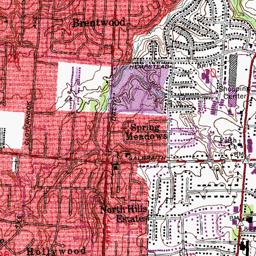 Topographic Map of Spring Meadows, OH