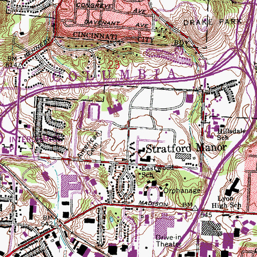 Topographic Map of Stratford Manor, OH