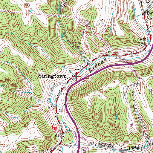 Topographic Map of Stringtown, OH