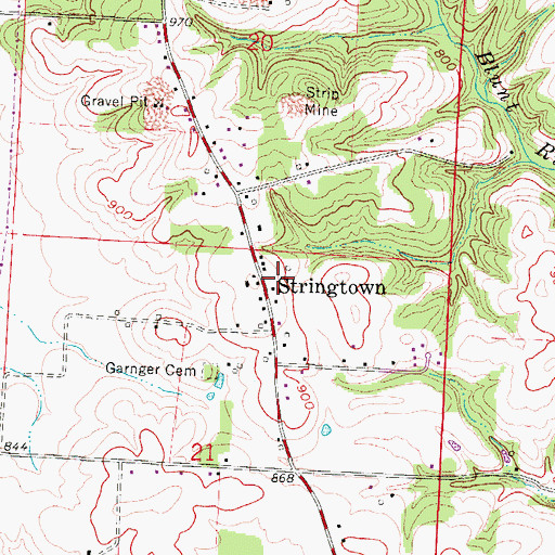 Topographic Map of Stringtown, OH