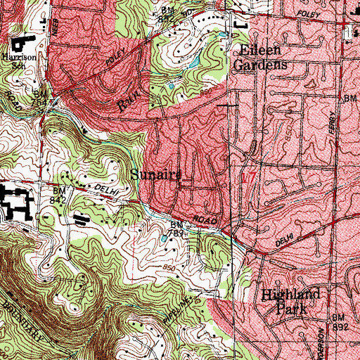 Topographic Map of Sunaire, OH