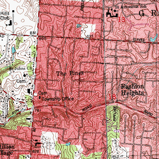 Topographic Map of The Pines, OH