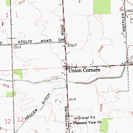 Topographic Map of Union Corners, OH