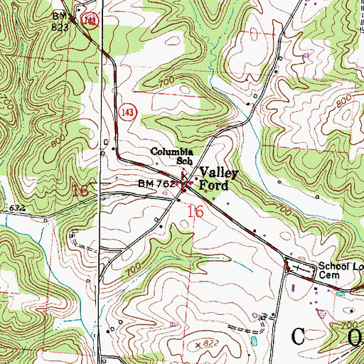 Topographic Map of Valley Ford, OH