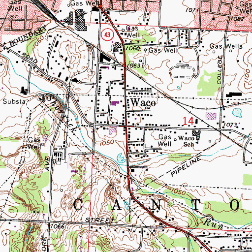 Topographic Map of Waco, OH