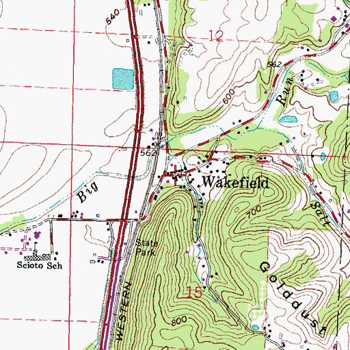 Topographic Map of Wakefield, OH