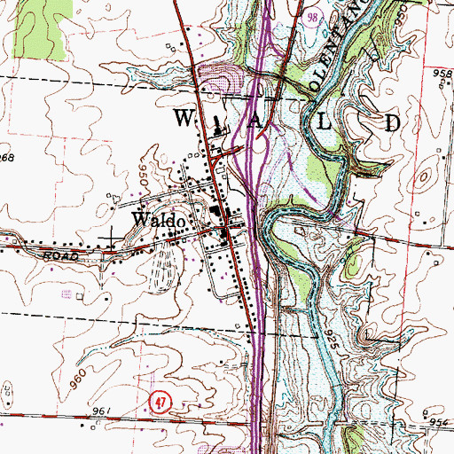 Topographic Map of Waldo, OH