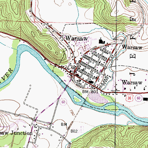 Topographic Map of Warsaw, OH