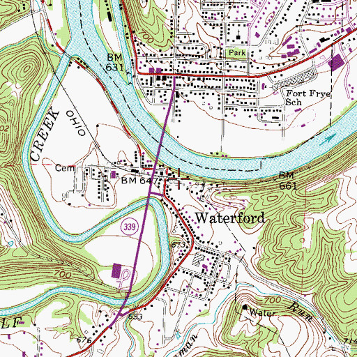 Topographic Map of Waterford, OH