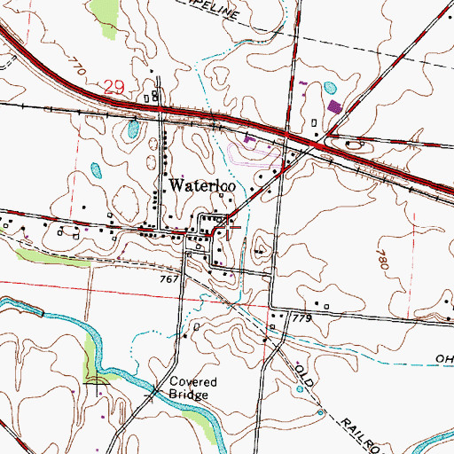 Topographic Map of Waterloo, OH