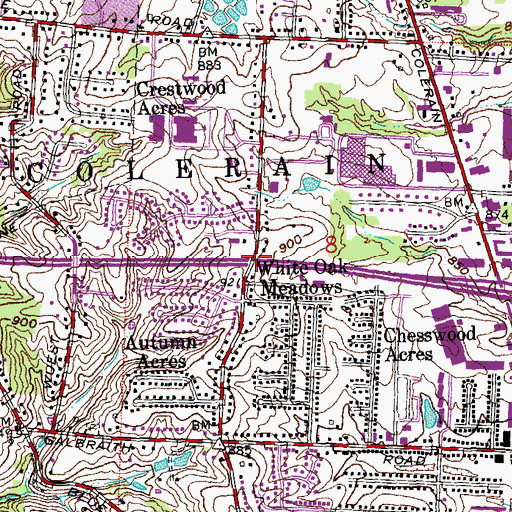 Topographic Map of White Oak Meadows, OH