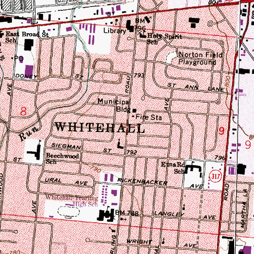 Topographic Map of Whitehall, OH