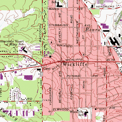 Topographic Map of Wickliffe, OH