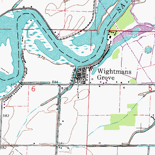 Topographic Map of Wightmans Grove, OH