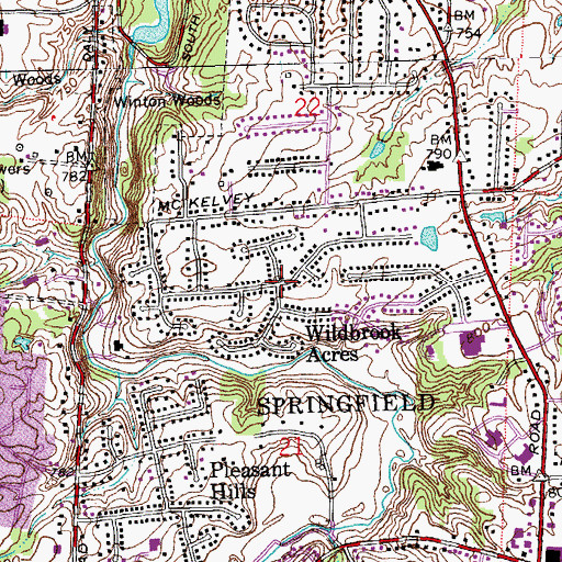 Topographic Map of Wildbrook Acres, OH