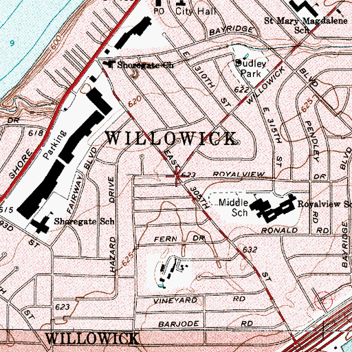 Topographic Map of Willowick, OH