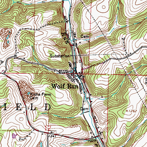 Topographic Map of Wolf Run, OH