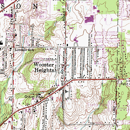 Topographic Map of Wooster Heights, OH