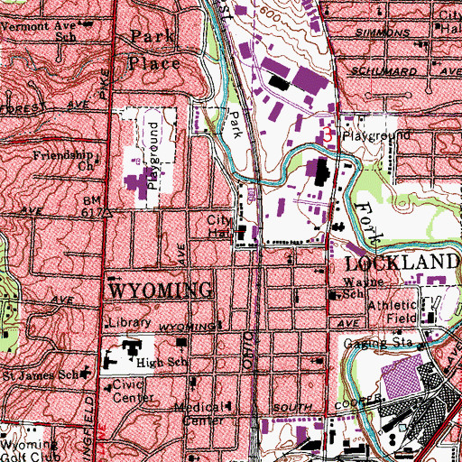 Topographic Map of Wyoming, OH
