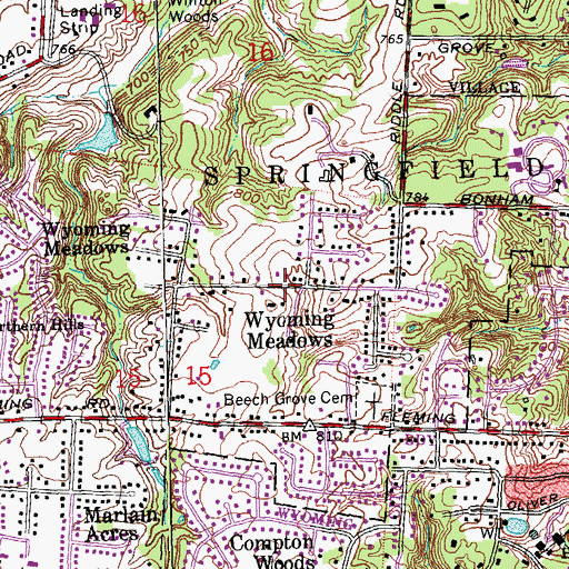 Topographic Map of Wyoming Meadows, OH